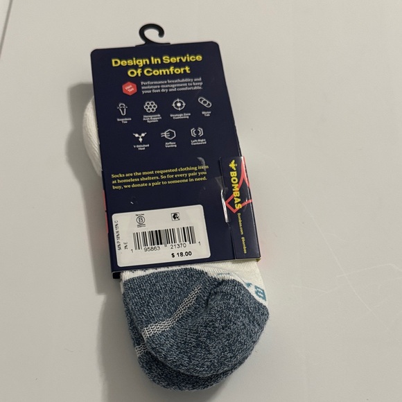 NWT BOMBAS x Venus Williams solid ankle marled toe White and blue Athletic Socks - Picture 6 of 8